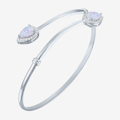 Lab Created White Opal Sterling Silver Pear Bangle Bracelet