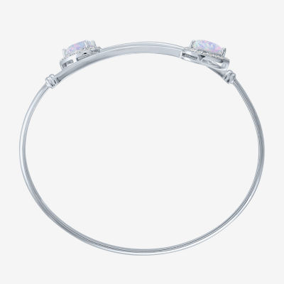 Lab Created White Opal Sterling Silver Pear Bangle Bracelet