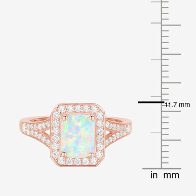 Yes, Please! Womens Lab Created White Opal 14K Rose Gold Over Silver Halo Cocktail Ring