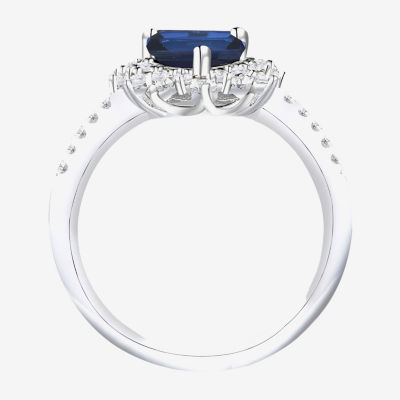 Yes, Please! Womens Lab Created Blue Sapphire Sterling Silver Pear Halo Cocktail Ring