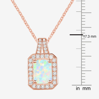 Yes Womens Lab Created White Opal 14K Rose Gold Over Silver Pendant Necklaces