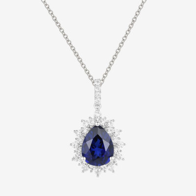 Yes, Please! Womens Lab Created Blue Sapphire Sterling Silver Pear Pendant Necklace