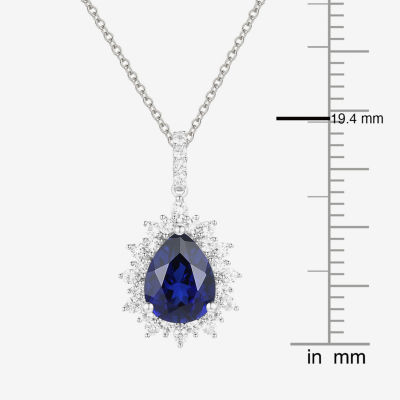 Yes, Please! Womens Lab Created Blue Sapphire Sterling Silver Pear Pendant Necklace