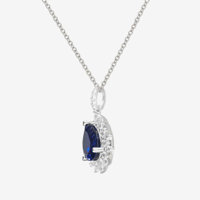 Yes, Please! Womens Lab Created Blue Sapphire Sterling Silver Pear Pendant Necklace