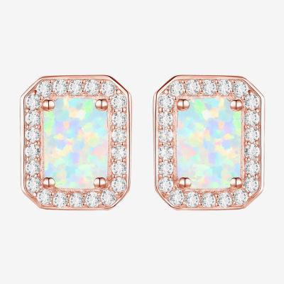 Yes, Please! Lab Created White Opal 14K Rose Gold Over Silver 9mm Stud Earrings