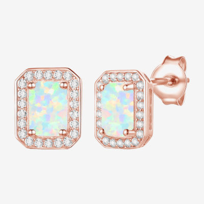 Yes, Please! Lab Created White Opal 14K Rose Gold Over Silver 9mm Stud Earrings