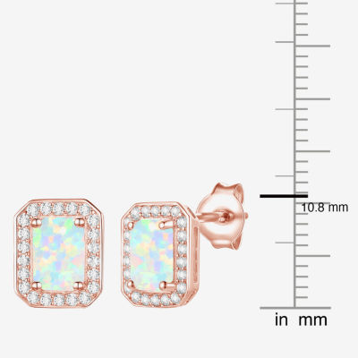 Yes, Please! Lab Created White Opal 14K Rose Gold Over Silver 9mm Stud Earrings