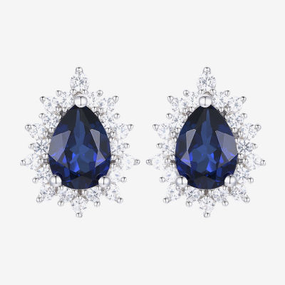 Yes, Please! Lab Created Blue Sapphire Sterling Silver 9mm Pear Stud Earrings