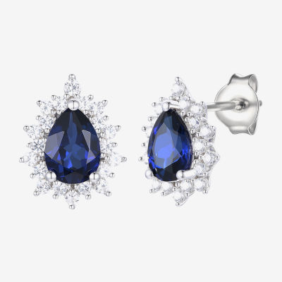 Yes, Please! Lab Created Blue Sapphire Sterling Silver 9mm Pear Stud Earrings