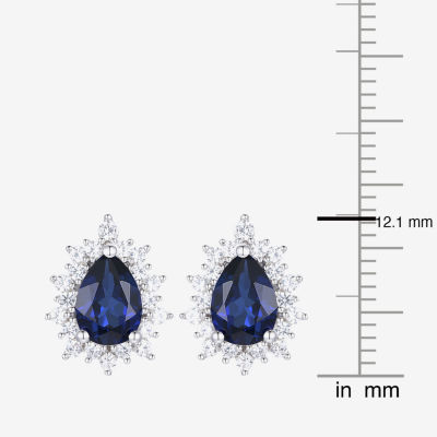 Yes, Please! Lab Created Blue Sapphire Sterling Silver 9mm Pear Stud Earrings