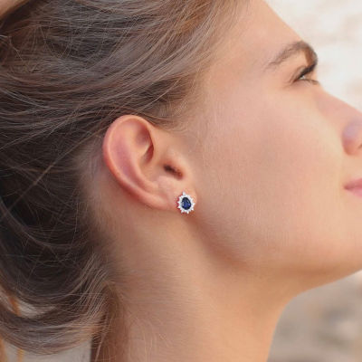 Yes, Please! Lab Created Blue Sapphire Sterling Silver 9mm Pear Stud Earrings