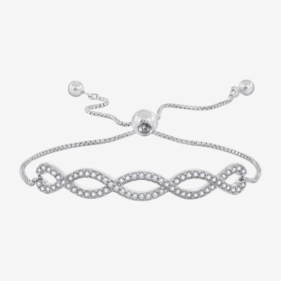 Diamonart White Cubic Zirconia Sterling Silver Infinity Bolo Bracelet