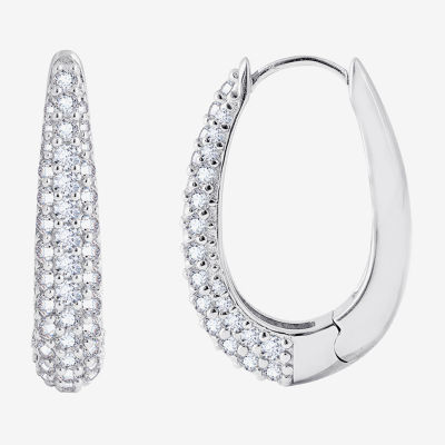 Diamonart White Cubic Zirconia Sterling Silver Oval Hoop Earrings