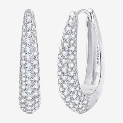 Diamonart White Cubic Zirconia Sterling Silver Oval Hoop Earrings