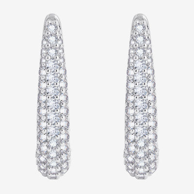 Diamonart White Cubic Zirconia Sterling Silver Oval Hoop Earrings