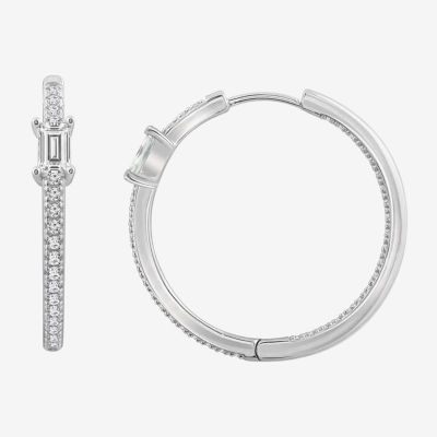 Diamonart White Cubic Zirconia Sterling Silver 22mm Round Hoop Earrings