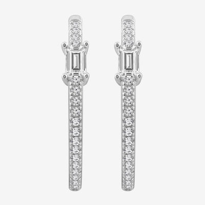 Diamonart White Cubic Zirconia Sterling Silver Round Hoop Earrings