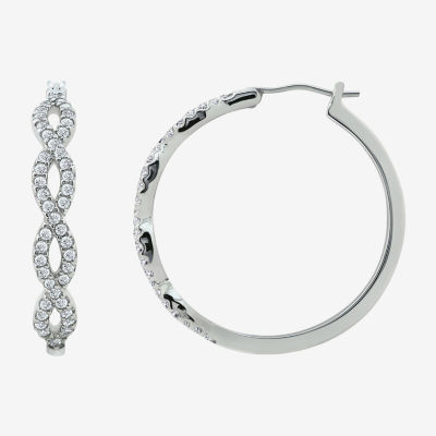 Diamonart Cubic Zirconia Sterling Silver Oval Hoop Earrings