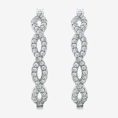 Diamonart Cubic Zirconia Sterling Silver Oval Hoop Earrings