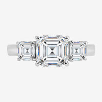 Diamonart Womens White Cubic Zirconia Sterling Silver Side Stone 3-Stone Engagement Ring, 6, Sterling Silver