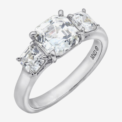 Diamonart Womens Cubic Zirconia Sterling Silver Side Stone Engagement Ring