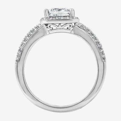 Diamonart Womens Cubic Zirconia Sterling Silver Side Stone Engagement Ring