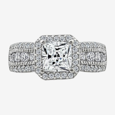 Diamonart Womens Cubic Zirconia Sterling Silver Side Stone Engagement Ring