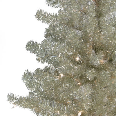 Northlight Metallic Platinum Tinsel 7 Foot Pre-Lit Christmas Tree