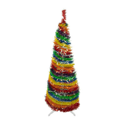 Northlight Rainbow Tinsel Pop-Up 4 Foot Pre-Lit Christmas Tree