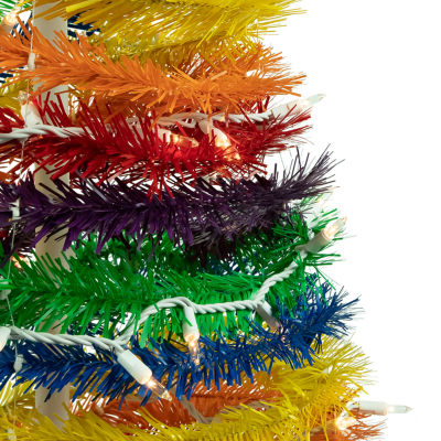 Northlight Rainbow Tinsel Pop-Up 4 Foot Pre-Lit Christmas Tree