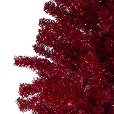 Northlight Metallic Red Tinsel Unlit 6 Foot Christmas Tree