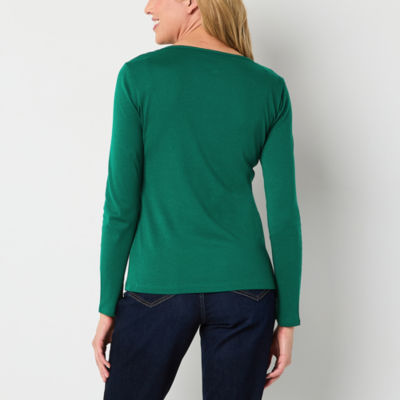 Liz Claiborne Womens Crew Neck Long Sleeve T-Shirt