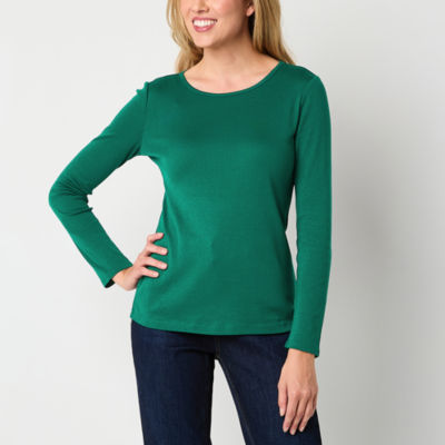 Liz Claiborne Womens Crew Neck Long Sleeve T-Shirt
