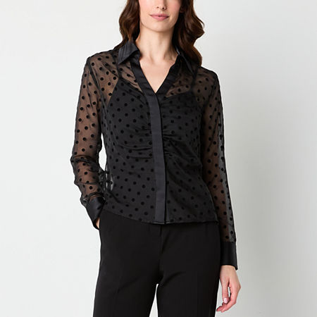 Worthington Womens Long Sleeve Regular Fit Button-Down Shirt, Small, Black