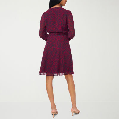 MSK Womens Long Sleeve Paisley Shirt Dress, Color Beet Red JCPenney