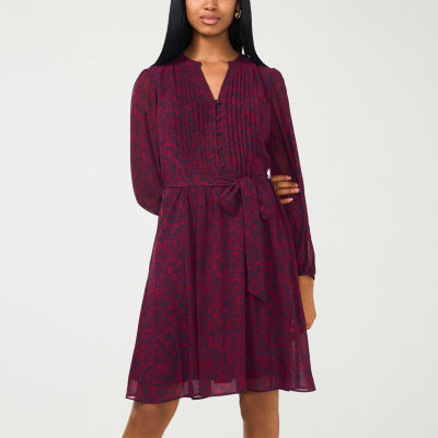 MSK Womens Long Sleeve Paisley Shirt Dress, Color Beet Red JCPenney