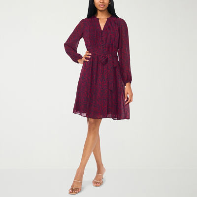 MSK Womens Long Sleeve Paisley Shirt Dress, Color Beet Red JCPenney