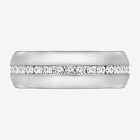 Diamonart 7.5MM White Cubic Zirconia Sterling Silver Wedding Band, 7, Sterling Silver