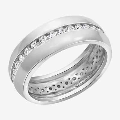 Diamonart 7.5MM White Cubic Zirconia Sterling Silver Wedding Band