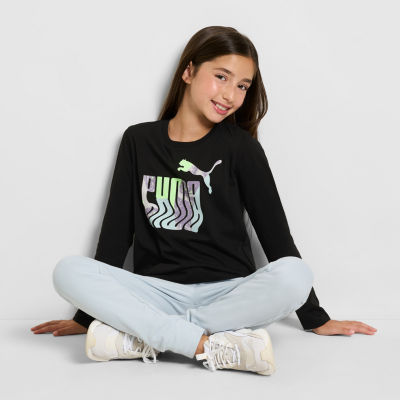 Ipuang Big Girl's Long Sleeve Cotton Stripe Tee - Crew Neck Shirt, Size 14, Black