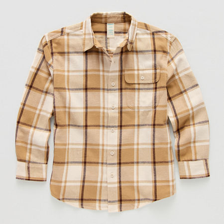 Thereabouts Little & Big Boys Long Sleeve Flannel Shirt, Xl (18-20) Husky, Beige