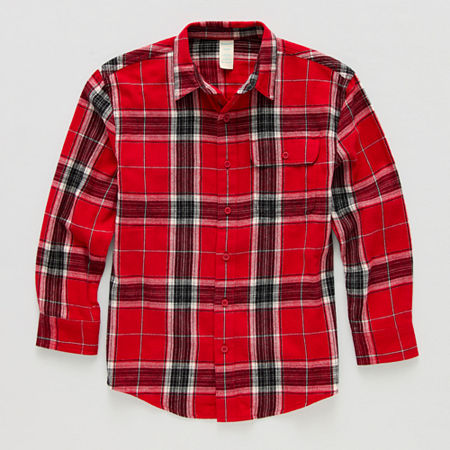 Thereabouts Little & Big Boys Long Sleeve Flannel Shirt, Xxl (22) Husky, Red