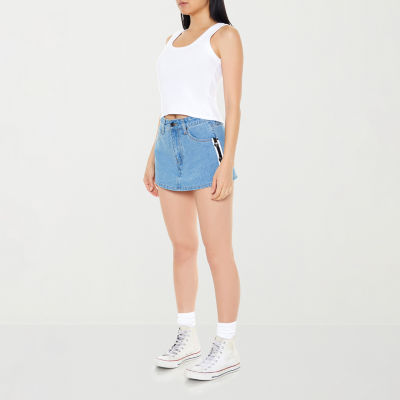 Forever 21 Womens Mid Rise Denim Skort Skirt-Juniors