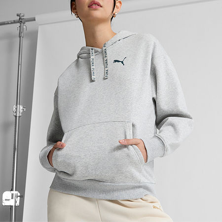 PUMA Womens All Dressed Up Fleece Hoodie, Medium, Gray