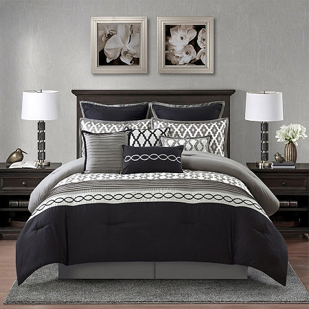 Stratford Park Kelvin 10pc Midweight Comforter Set, One Size, Black