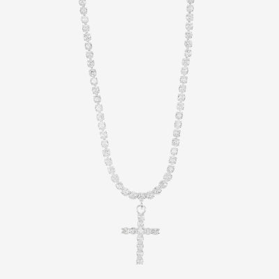 Sparkle Allure Womens Cubic Zirconia Pure Silver Over Brass 16 Inch Tennis Necklace