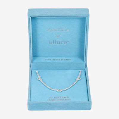Sparkle Allure Womens Cubic Zirconia Pure Silver Over Brass 16 Inch Tennis Necklace