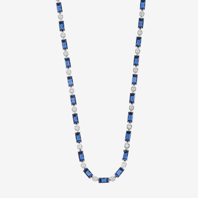 Sparkle Allure Womens Blue Cubic Zirconia Pure Silver Over Brass 16 Inch Tennis Necklace