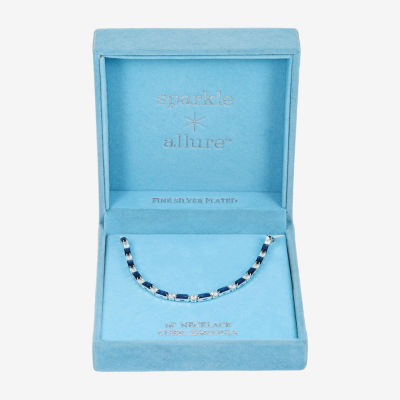 Sparkle Allure Womens Blue Cubic Zirconia Pure Silver Over Brass 16 Inch Tennis Necklace