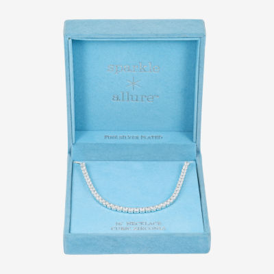 Sparkle Allure Womens Cubic Zirconia Pure Silver Over Brass 16 Inch Tennis Necklace